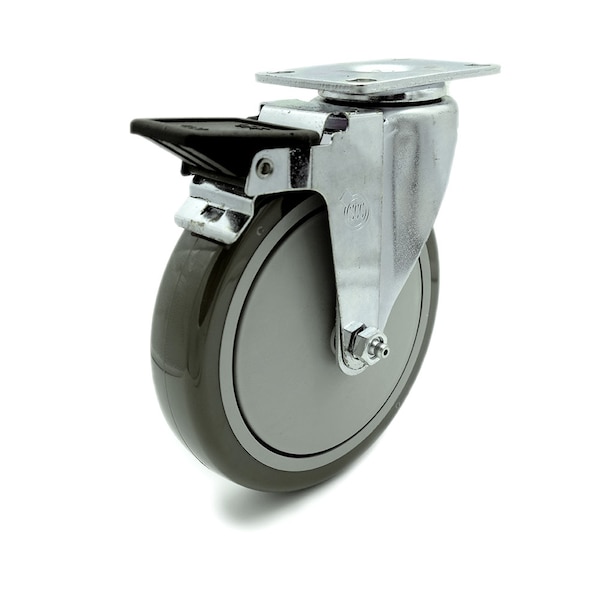 6 Inch Gray Polyurethane Wheel Swivel Top Plate Caster with Brake SCC